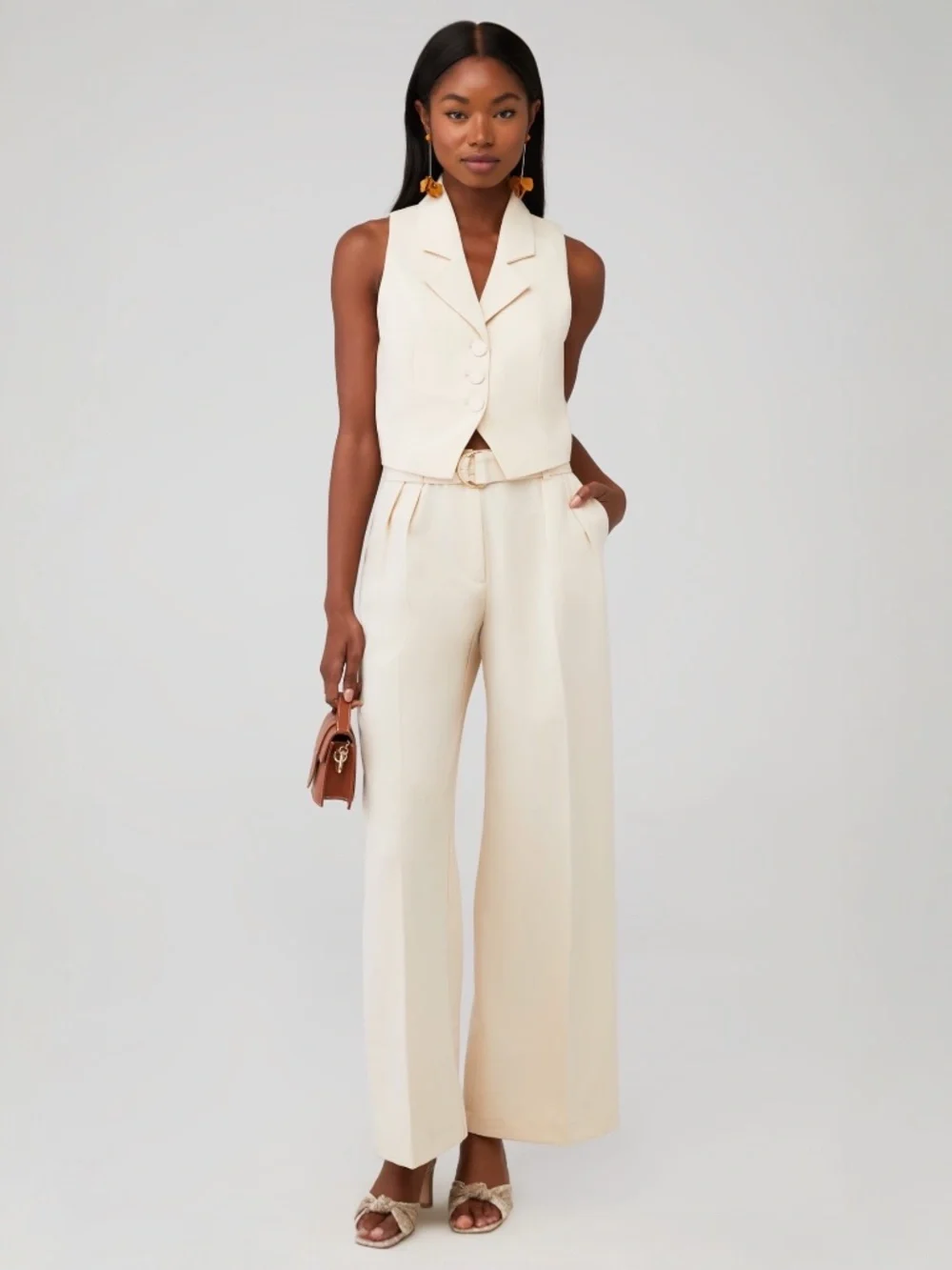 Bardot Rumour Pin Tuck Wide Leg Pleated Pants Trousers in Beige Size S (US 4) - Picture 1 of 9